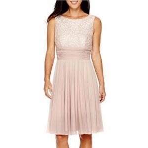 Jessica Howard Evenings Champagne Chiffon and Lace Formal Dress Size